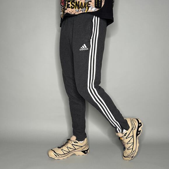 adidas Other - Adidas Sweatpants Dark Grey Cotton Joggers White 3 Stripes Soccer Style Slim Fit